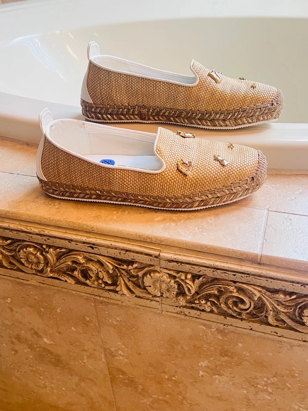 Karl Lagerfeld Gold Woven Slip-On Espadrille Flats - 8.5
